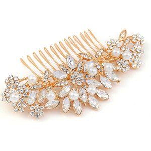 Crystal Wedding Hair Comb Gold Bridal Hair pins Pearl Headpiece Accessory